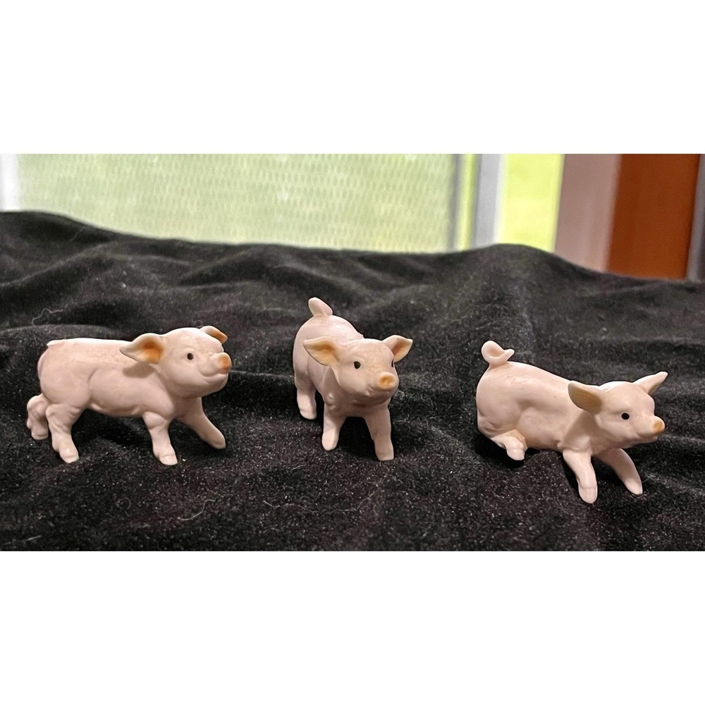 Vtg Bone China Miniature Pig Figurines Piglets Doll Farm House Diorama Japan SEE